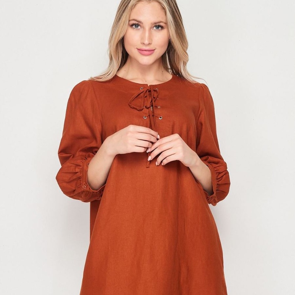 Blank Lewks City Girl Linen Shift Dress With Puffy